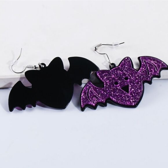 GLITTERY BAT HALLOWEEN cute fun kawaii gothic earrings - Picture 3 of 7